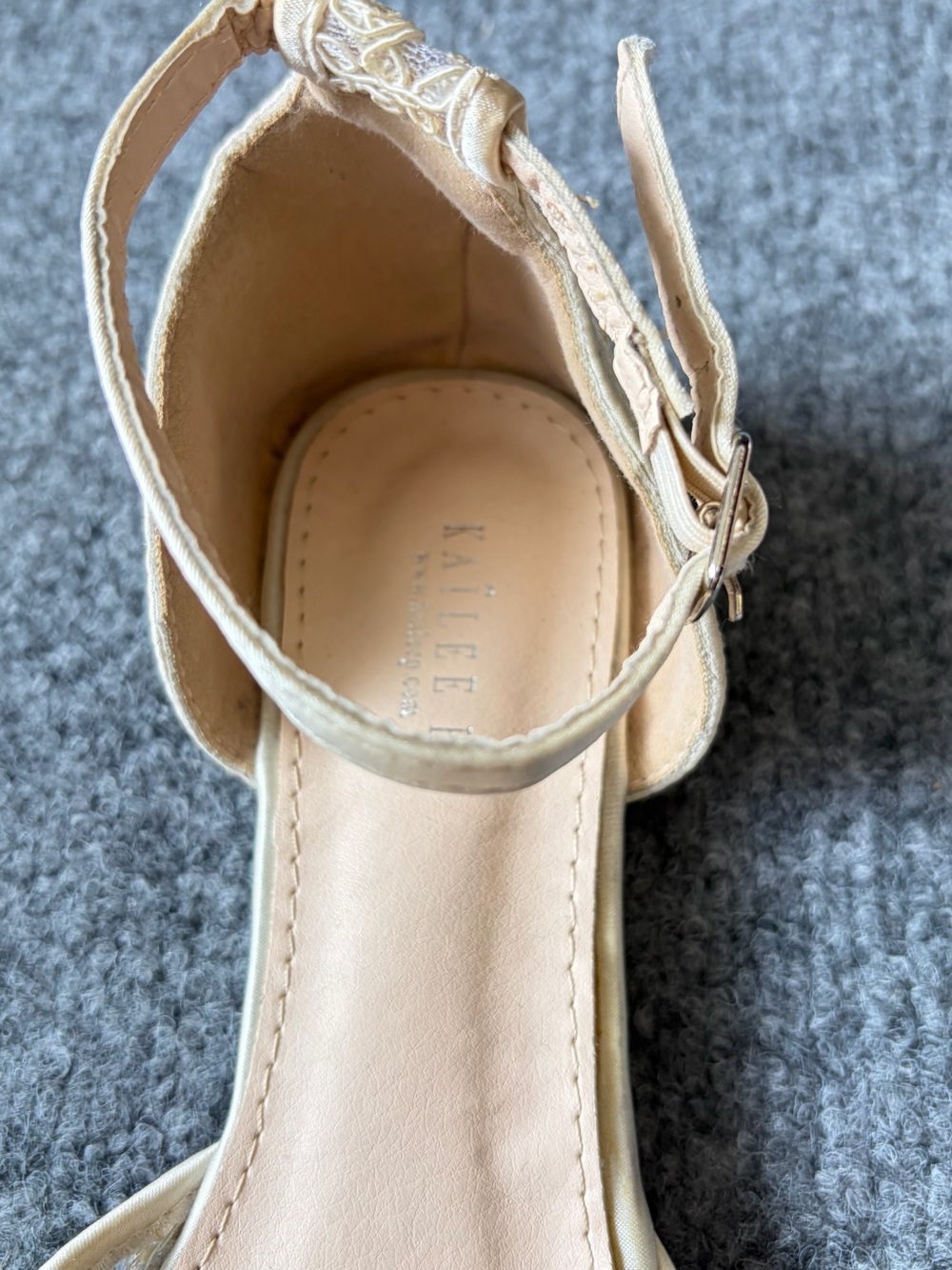 Embroidered Ankle-Strap Pointed Flats in Beige - Picture 12 of 14